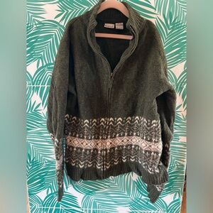 NorthCrest Lambswool Sweater Green Nordic zip up Fits kids 10/12 VTG Y2K